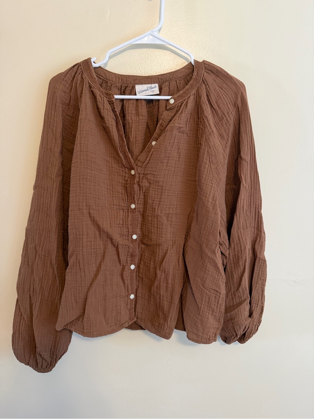 Universal Thread Brown Gauze Button-Front Tunic